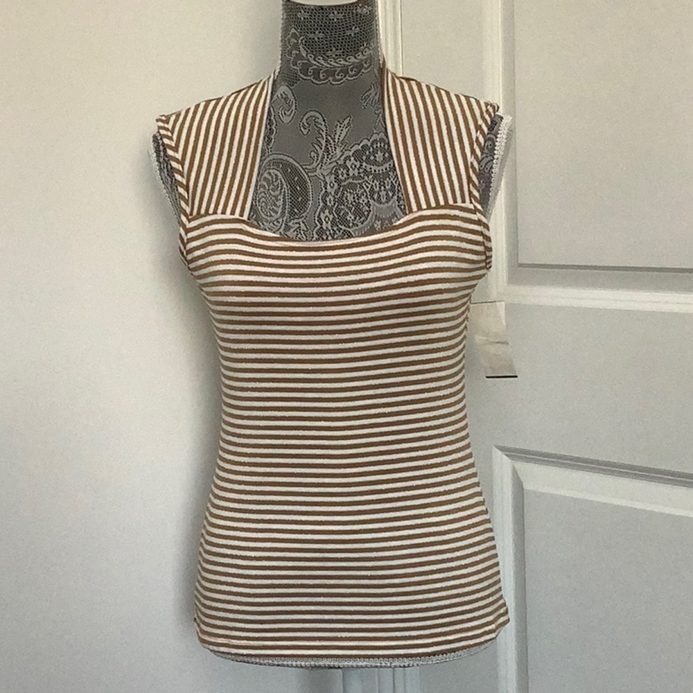 Body Central Cream and Brown Fitted Cap Sleeve Tank Top, Size L